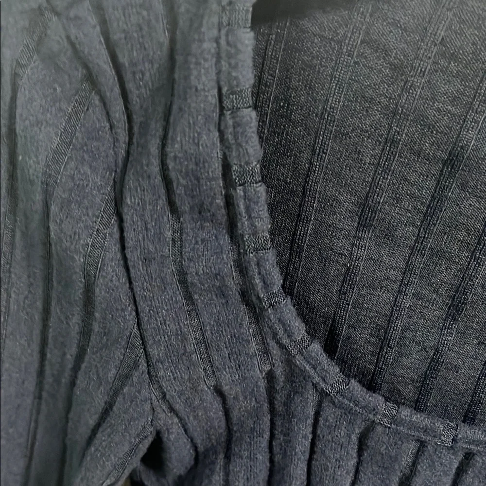 Blue Ribbed Square Neck Blouse - Picture 4 of 6